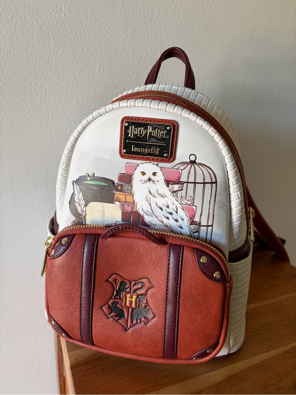 Loungefly White and Brown Harry Potter Owl Mini Backpack